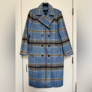 Ann Taylor Plaid Double Breasted Coat, Blue, XL